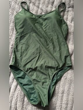 Quince Italian Cami One-Piece Swimsuit Size M Olive Green